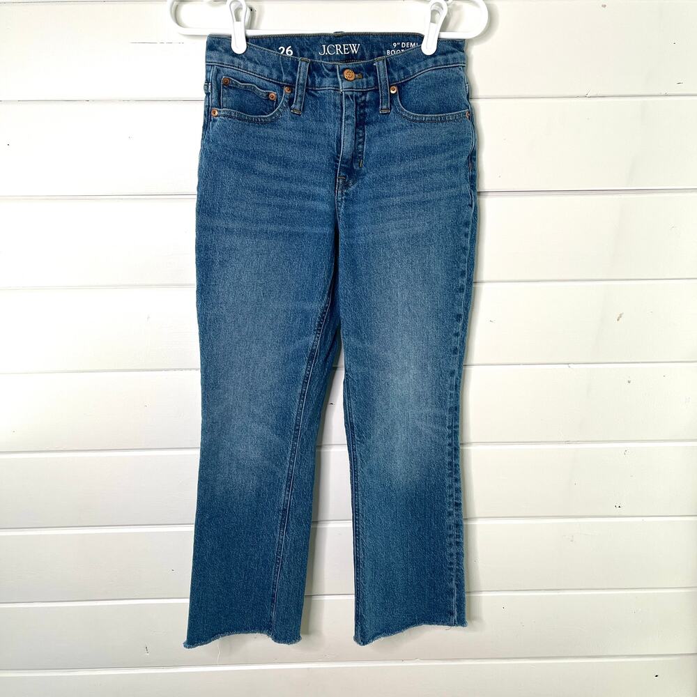 J. Crew 9" Demi Bootcut Crop Jeans Medium Wash Denim Cotton Blue‎ Womens Size 26